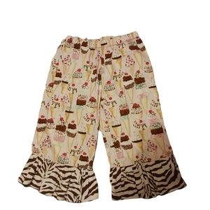 ANN LOREN ICE CREAM CONE ZEBRA PRINT RUFFLED PANTS